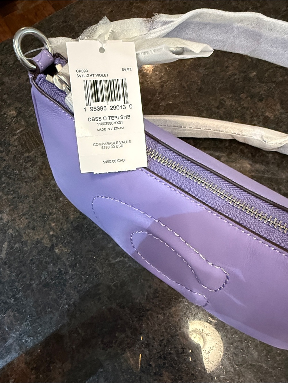 Coach Teri Lilac Leather Shoulder Bag with Embossed C - Picture 6 of 10